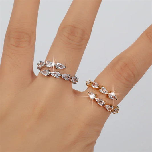 ZAKOL Fashion Yellow Square Zirconia Open Rings for Women Shinny CZ 3 Layers Irregular Ring INS Party Wedding Jewelry